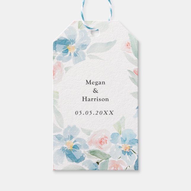 Schöne Rose mit Aquarellblau und Blumen Geschenkanhänger (Vorderseite)