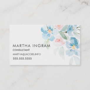 Schöne Rose mit Aquarellblau und Blumen Visitenkarte