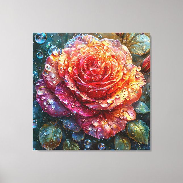 Schöne Rose mit Wassertröpfchen Leinwanddruck (Vorderseite)