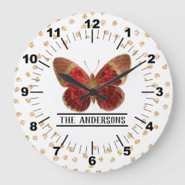 Schöne Rose Red & Gold Butterfly Große Wanduhr