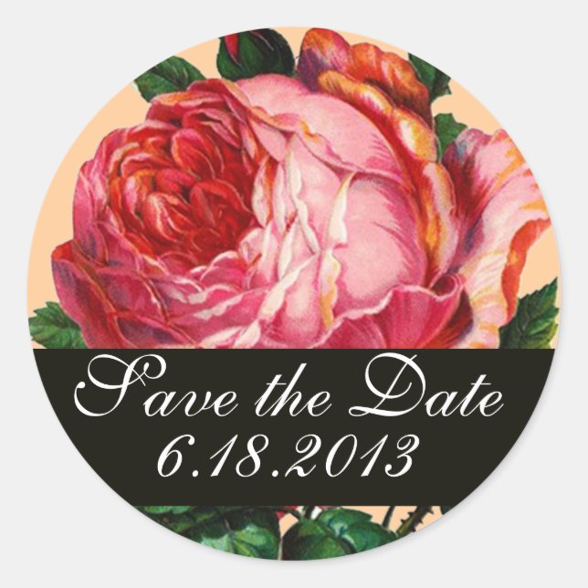 SCHÖNE ROSE, Save the Date Runder Aufkleber (Vorderseite)