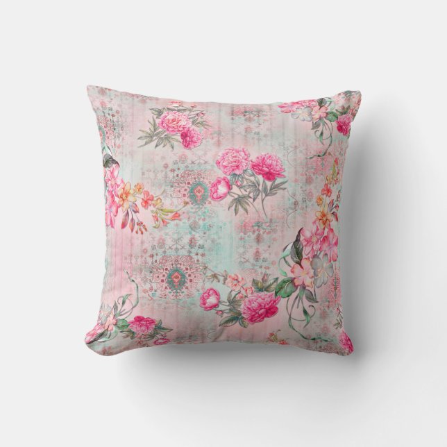 Schöne Rose über Vintage Papiertextur Kissen (Vorderseite)