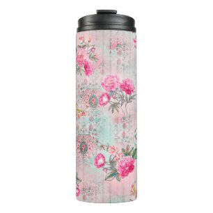 Schöne Rose über Vintage Papiertextur Thermosbecher