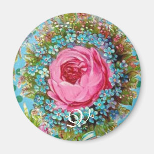 SCHÖNE ROSE UND BLUE BLUES Monogramm Magnet