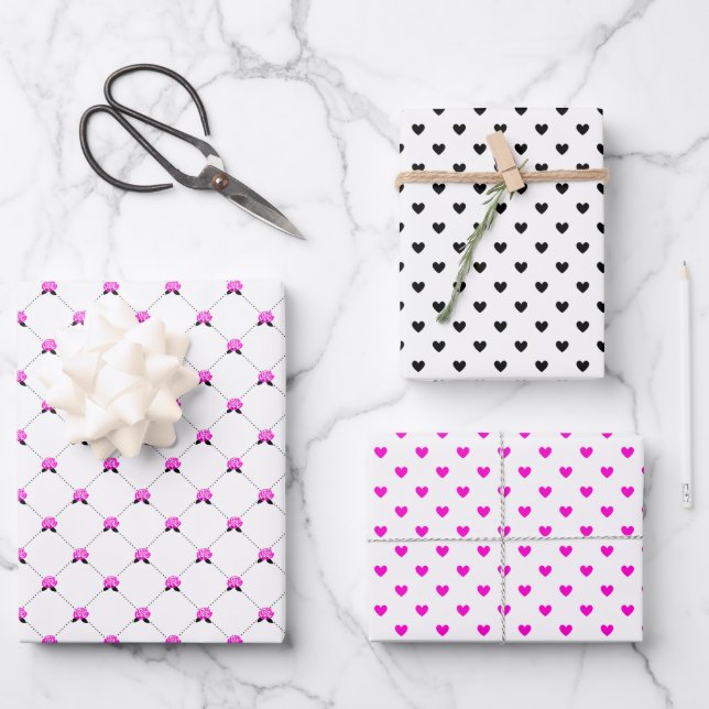 Schöne Rose- und Hörpapier-Blätter Geschenkpapier Set (Vorderseite)