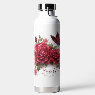 Schöne Rose und Schmetterling Trinkflasche