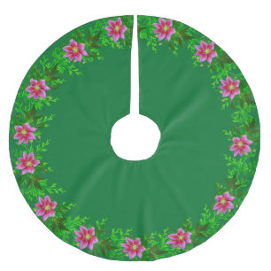 Schöne Roségold-Rosa-Blumen-Girlande auf Grün Polyester Weihnachtsbaumdecke