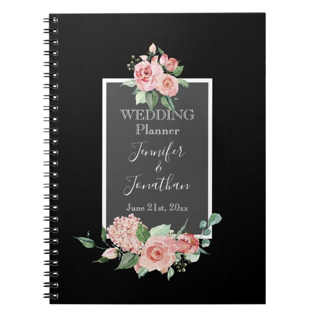 Schöne Rosen auf Black Wedding Planner Notizblock (Vorderseite)