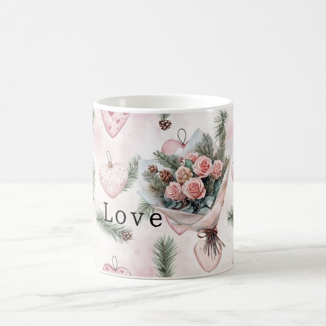 Schöne Rosen Florale Rosa Herzen Kaffeetasse (Mittel)