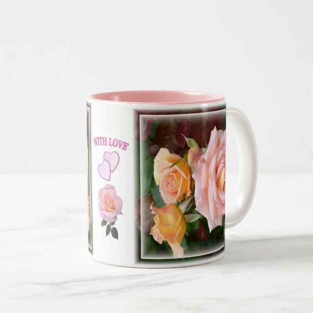 Schöne Rosen & Herzen mit Liebe Zweifarbige Tasse (VorderseiteRechts)