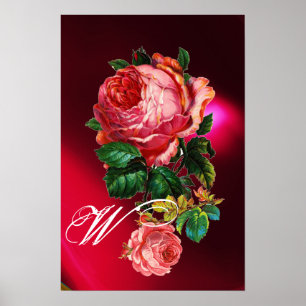SCHÖNE ROSEN IN ROSA MIT MONOGRAMM POSTER