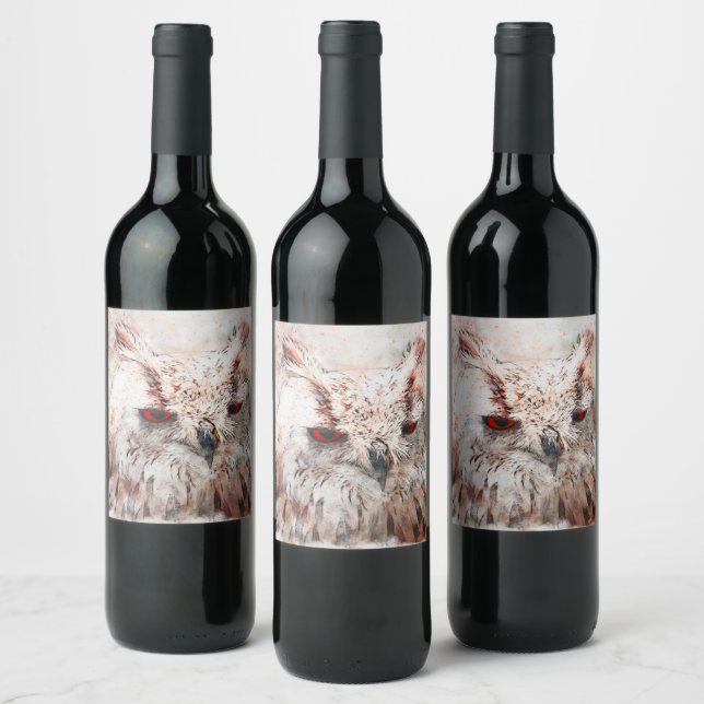 Schöne rostfarbene Glas-Eule Weinetikett (Flaschen)