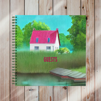 Schöne, rot-gedeckte Hütte am See Gäste Notizbuch