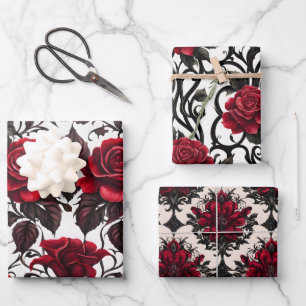 Schöne Rot-Gotik-Rose Geschenkpapier Set