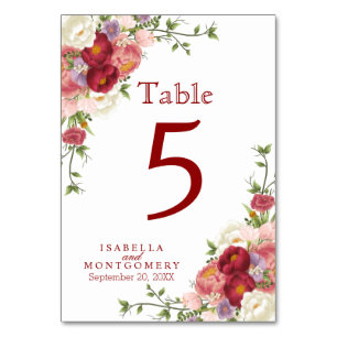 Schöne Rot-Rot-Rosa-Tischnummer Tischnummer