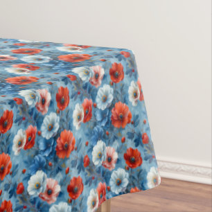 Schöne rot/weiß/blau Blumen Tischdecke