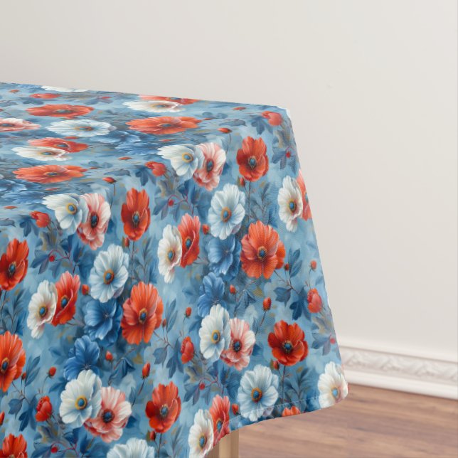 Schöne rot/weiß/blau Blumen Tischdecke (Beispiel)