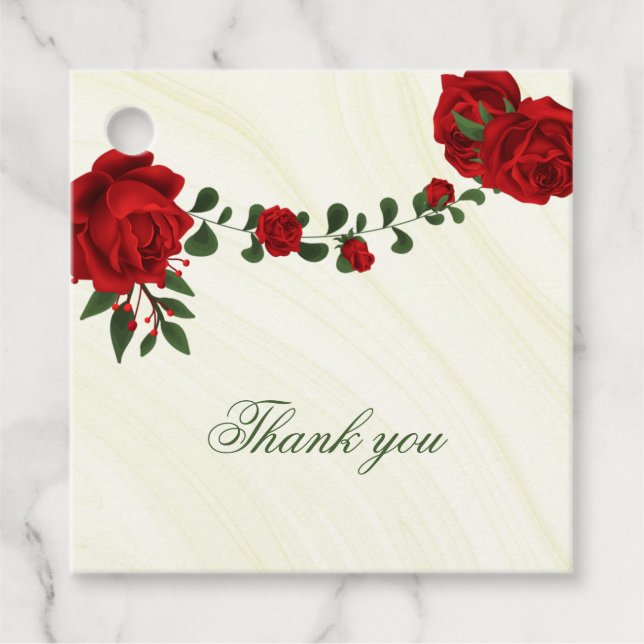 schöne rote Blume grüne Blätter danke Ihnen für Geschenkanhänger (Vorderseite)