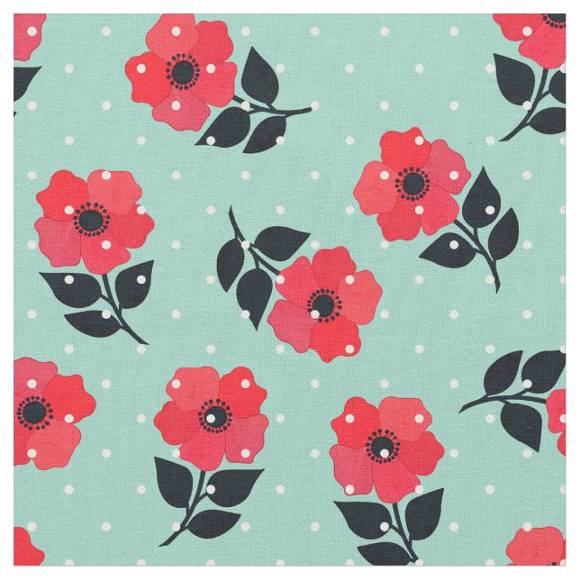 Schöne Rote Blume Polka Dots Muster Stoff (Nahaufnahme)