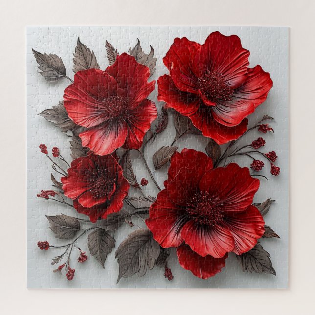 Schöne Rote Blume und Blätter Puzzle (Vertikal)