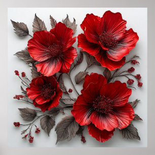 Schöne rote Blumen und Blätter Poster