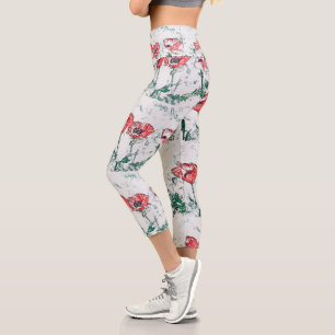 Schöne Rote Drei-Poppy-Blume Sketch Capri Leggings