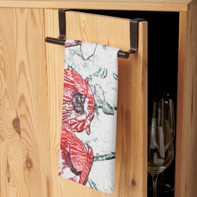 Schöne Rote Drei-Poppy-Blume Sketch Geschirrtuch (Drittel gefaltet)