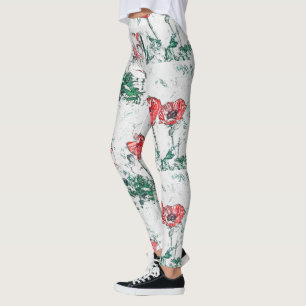 Schöne Rote Drei-Poppy-Blume Sketch Leggings