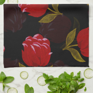 Schöne rote durchsichtige Rosen Stickmuster Geschirrtuch