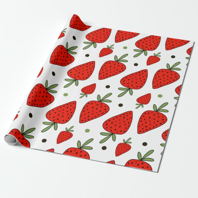 Schöne rote Erdbeeren nahtlos Muster Geschenkpapier (Ungerollt)