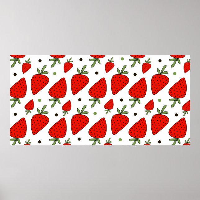 Schöne rote Erdbeeren nahtlos Muster Poster (Vorne)