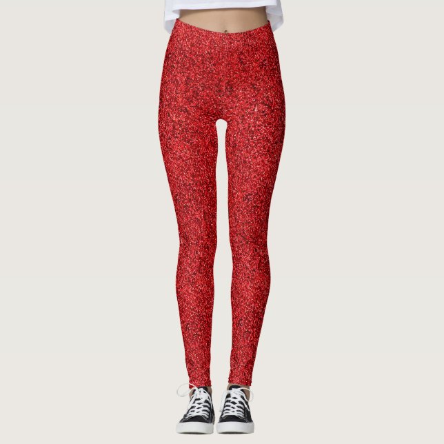 Schöne rote Glitzer-Effekt-Muster Leggings (Vorderseite)
