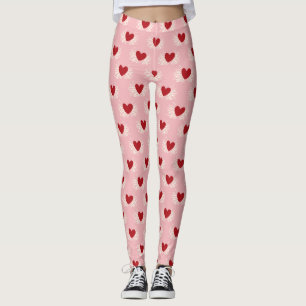 Schöne rote Herzen bedruckt weiß & rosa Leggings
