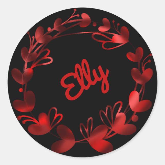 Schöne rote Herzen Name Runder Aufkleber (Vorderseite)