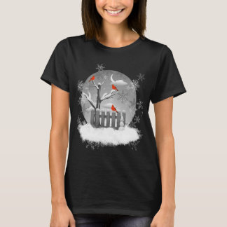 Schöne Rote Kardinal Birds Winterlandschaft T-Shirt