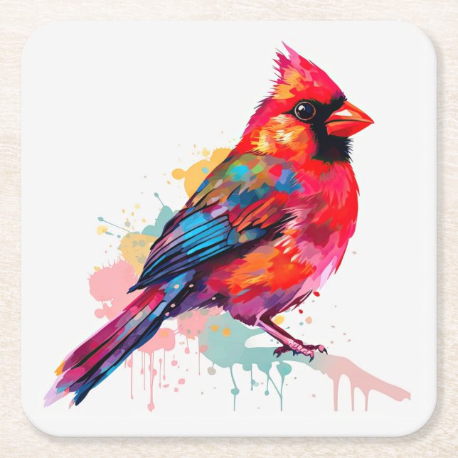 Schöne Rote Kardinal Wasserfarben-Skizze Rechteckiger Pappuntersetzer (Vorderseite)