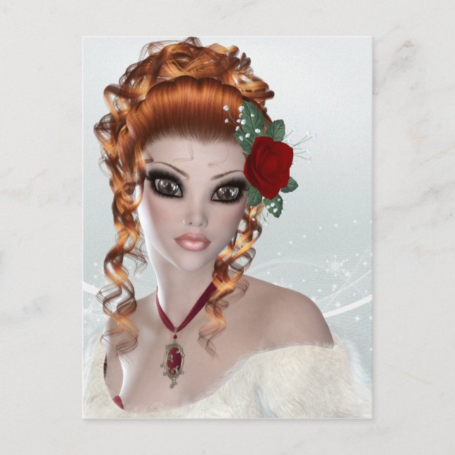 Schöne Rote Kopf Frau Postkarte (Vorderseite)
