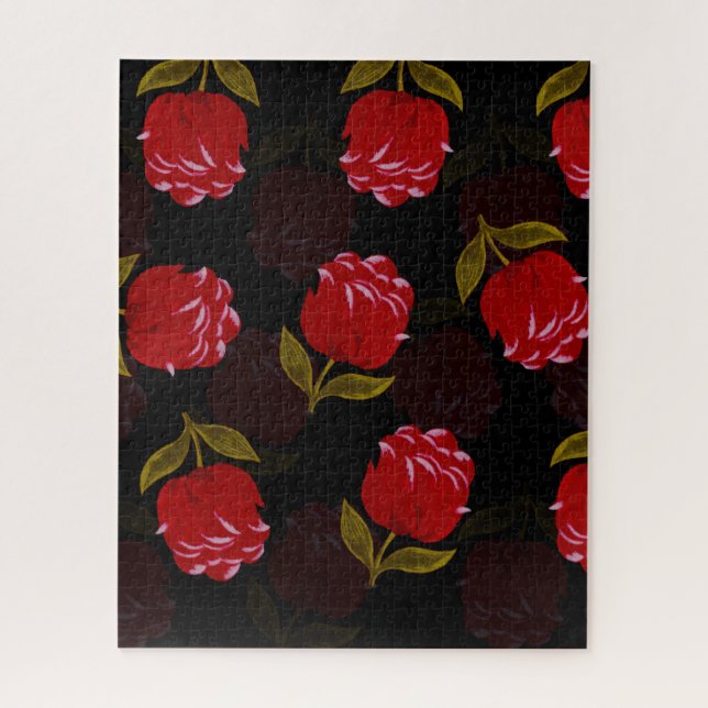 Schöne rote, lichtdurchlässige Rose Stickereimuste Puzzle (Vertikal)