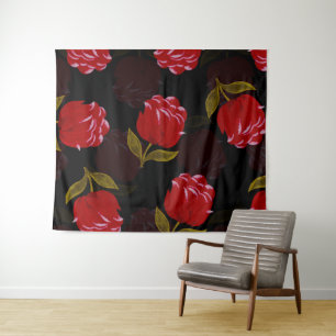 Schöne rote, lichtdurchlässige Rose Stickereimuste Wandteppich