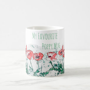 Schöne Rote Mohnblume Blume Pfefferkuchen Sketch Kaffeetasse