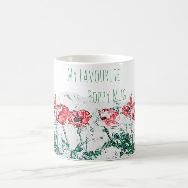 Schöne Rote Mohnblume Blume Pfefferkuchen Sketch Kaffeetasse (Mittel)