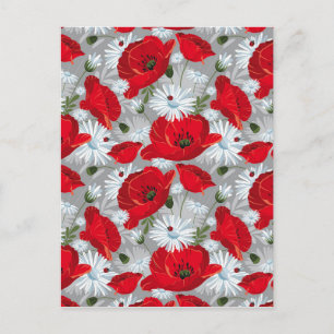 Schöne rote Mohnblume, weiße Gänseblümchen und Mar Postkarte