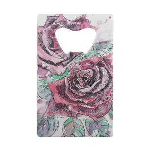 Schöne Rote Rose Aquarellmalerei Geldbeutel Flaschenöffner