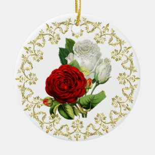 Schöne rote Rose / Erstes Weihnachten zusammen Keramik Ornament