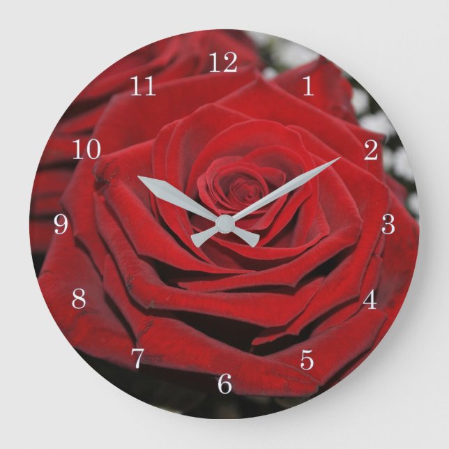 Schöne Rote Rose Große Wanduhr (Vorderseite)