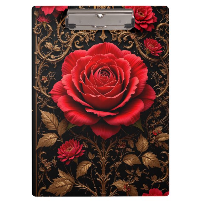 Schöne rote Rose Klemmbrett (Vorderseite)