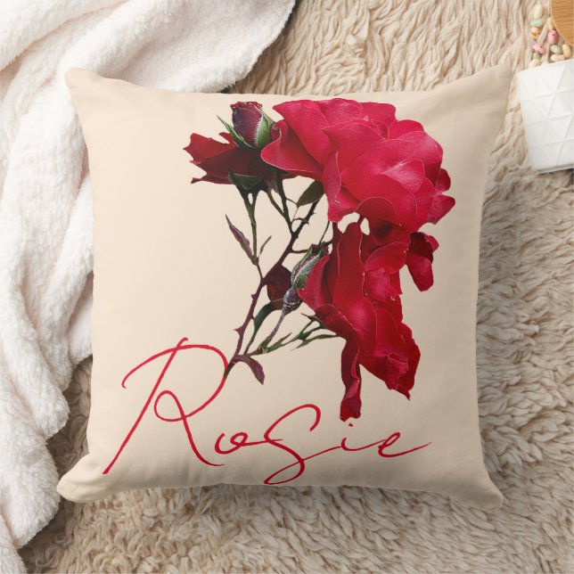 Schöne rote Rose Name Rosie individuell anpassbar  Kissen (Decke)