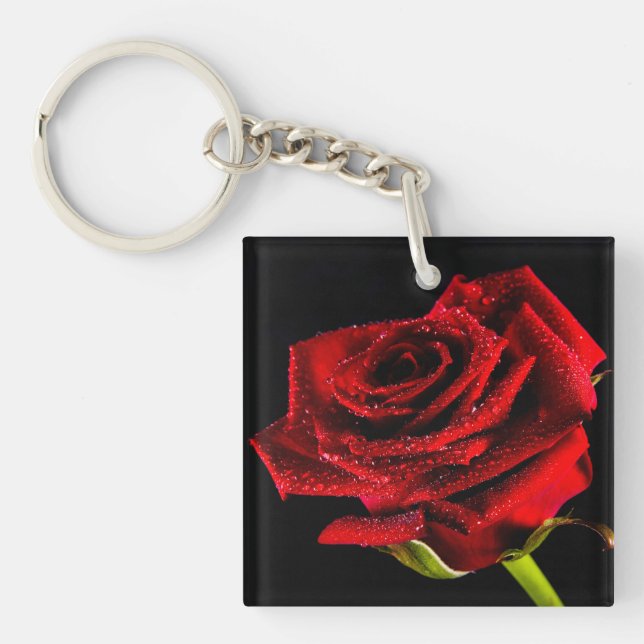 Schöne rote Rose Schlüsselanhänger (Vorderseite)