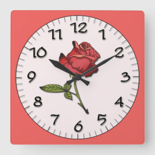 Schöne Rote Rose Sketch Quadratische Wanduhr