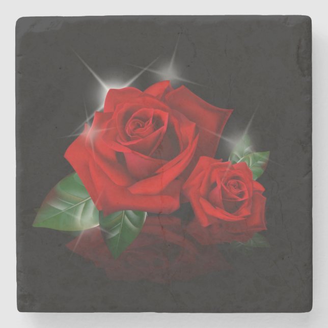 Schöne Rote Rose Sketch Stone Untersetzer (Vorderseite)
